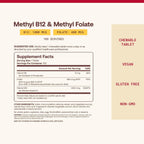 Jarrow Formulas Metil B-12 y Metil Folato - 100 Pastillas Masticables
