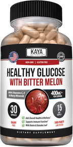 Kaya Naturals Healthy Gluco con Melón Amargo - Suplemento de 20 Hierbas, Vitaminas y Minerales, 30 Cápsulas