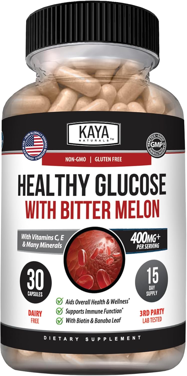 Kaya Naturals Healthy Gluco con Melón Amargo - Suplemento de 20 Hierbas, Vitaminas y Minerales, 30 Cápsulas