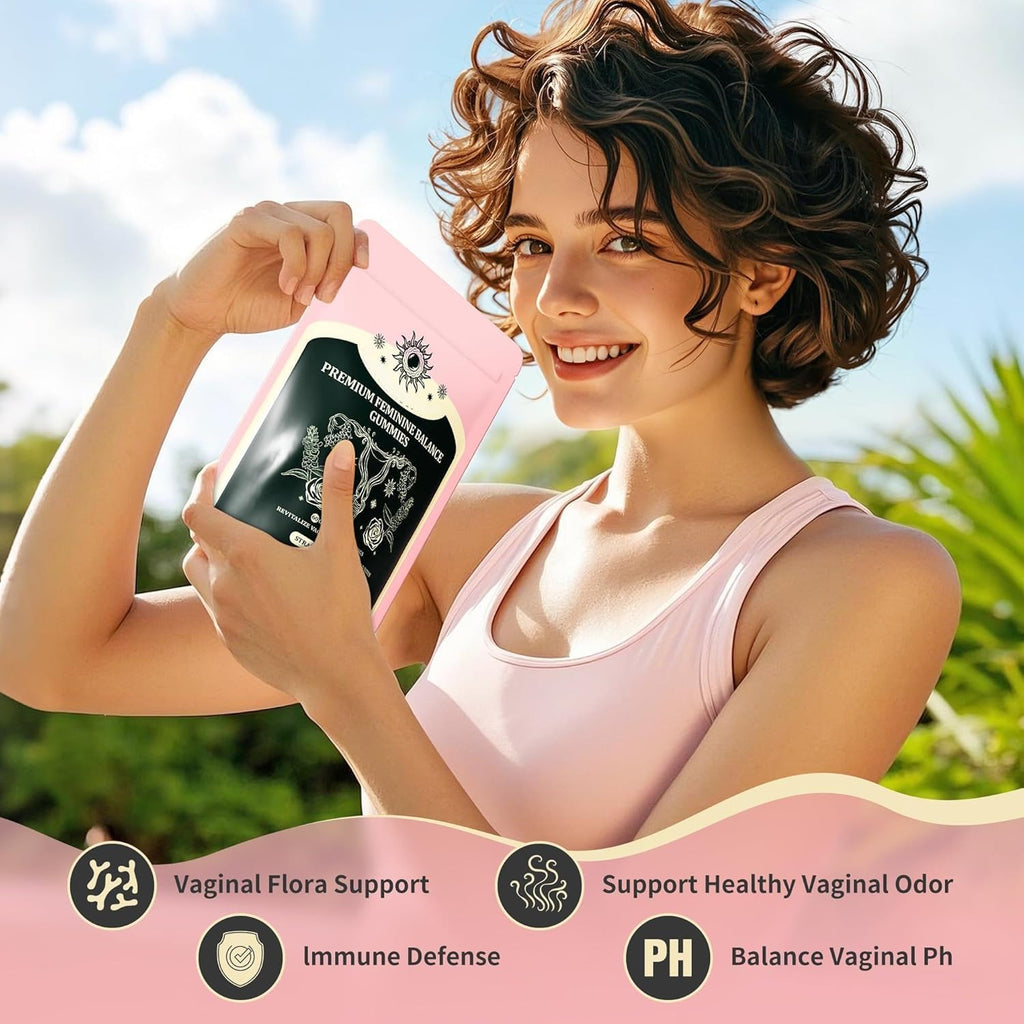 NIUSISE Feminine Balance Gummies - Gominolas para el equilibrio femenino, sabor fresa, vegano, sin gluten, 60 unidades