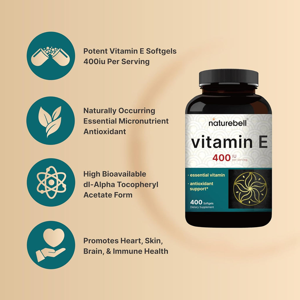NatureBell Vitamina E 400 IU Cápsulas Blandas – 400 Unidades