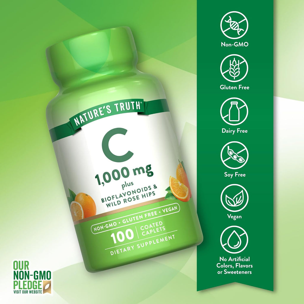 Vitamina C 1000mg con Bioflavonoides y Escaramujo - 100 Comprimidos | Nature's Truth