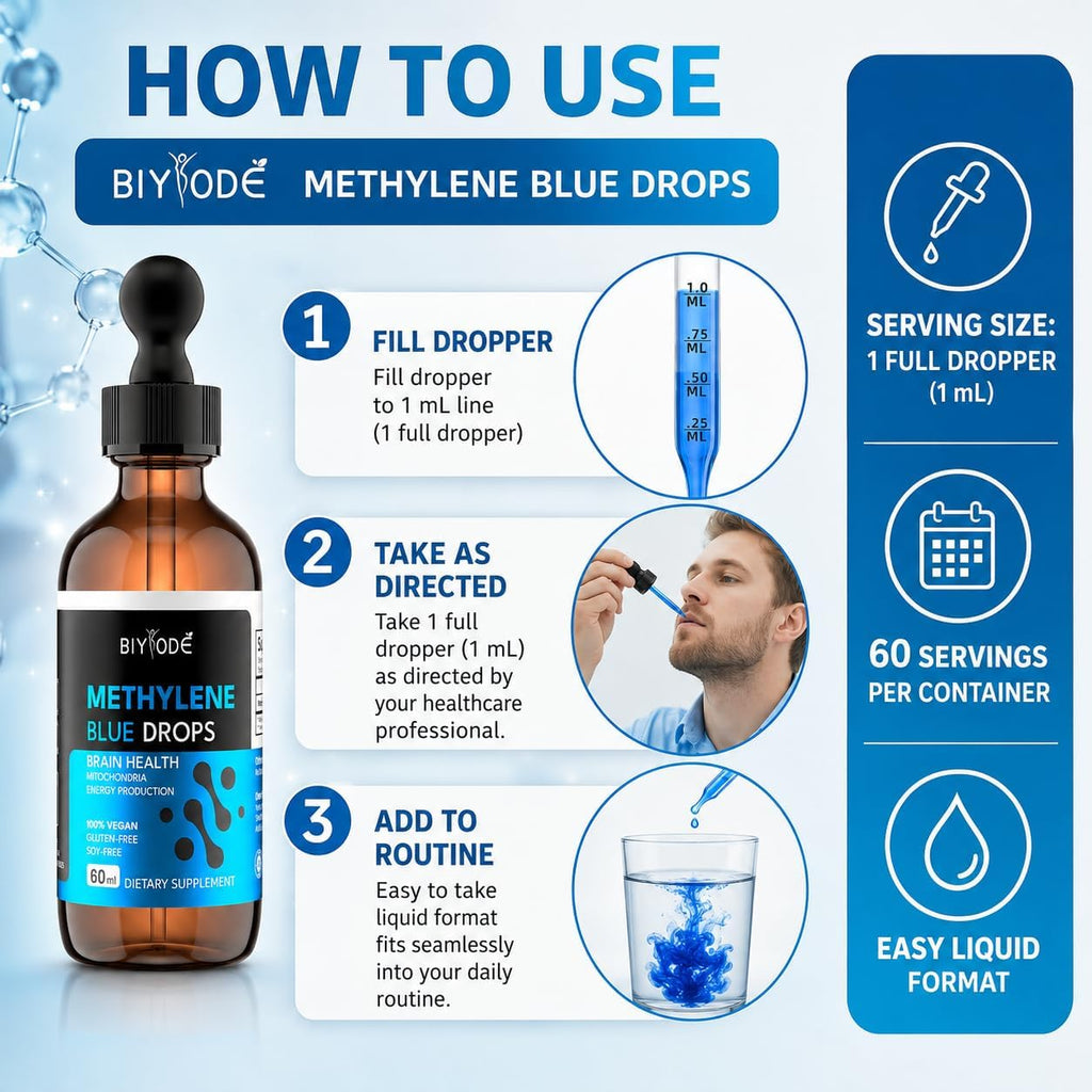 BIYODE Gotas de Azul de Metileno - Sin Formaldehído ni Alcohol - 1% para Uso Humano