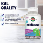 KAL MultiSaurus Multivitamínico Completo para Niños - Multivitamínico infantil con hierro, vitaminas A, C y calcio, sabor a bayas mixtas - 90 comprimidos masticables con forma de dinosaurio