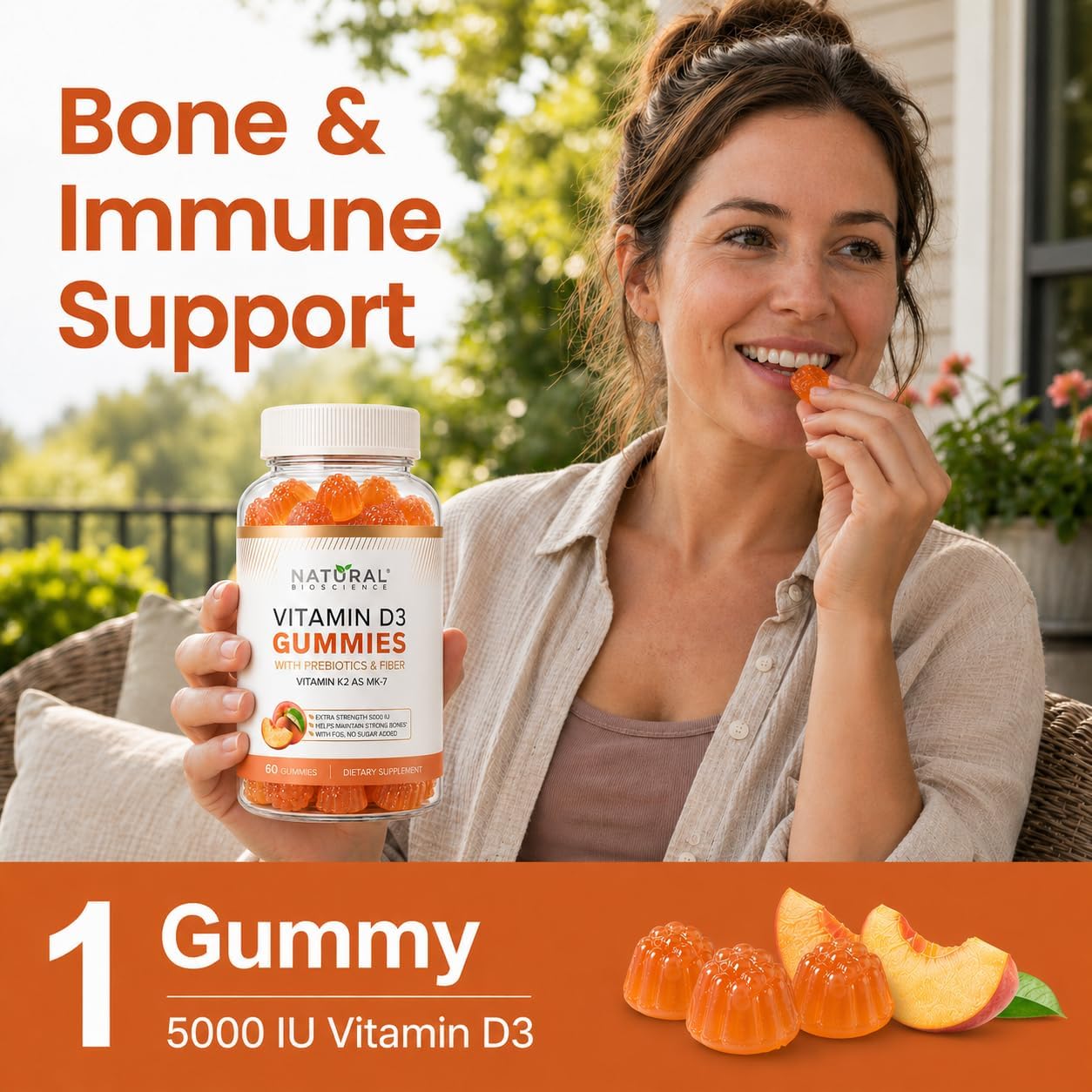 Gominolas de Vitamina D3 y K2 Sin Azúcar - 5000 UI D3 + 80 mcg K2 MK7 - Natural BioScience