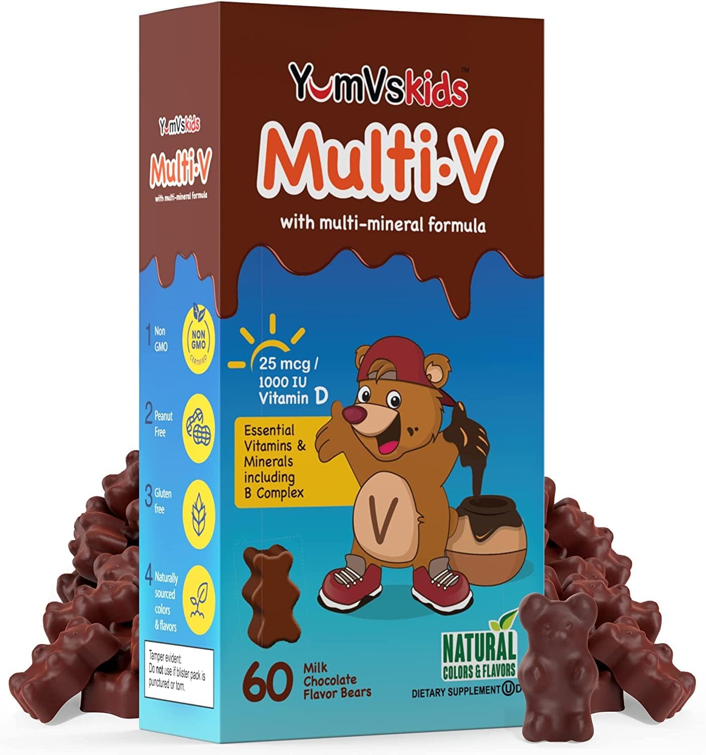 YUM-V'S - Multivitamínico infantil ositos de chocolate masticables - 60 unidades (paquete de 2)