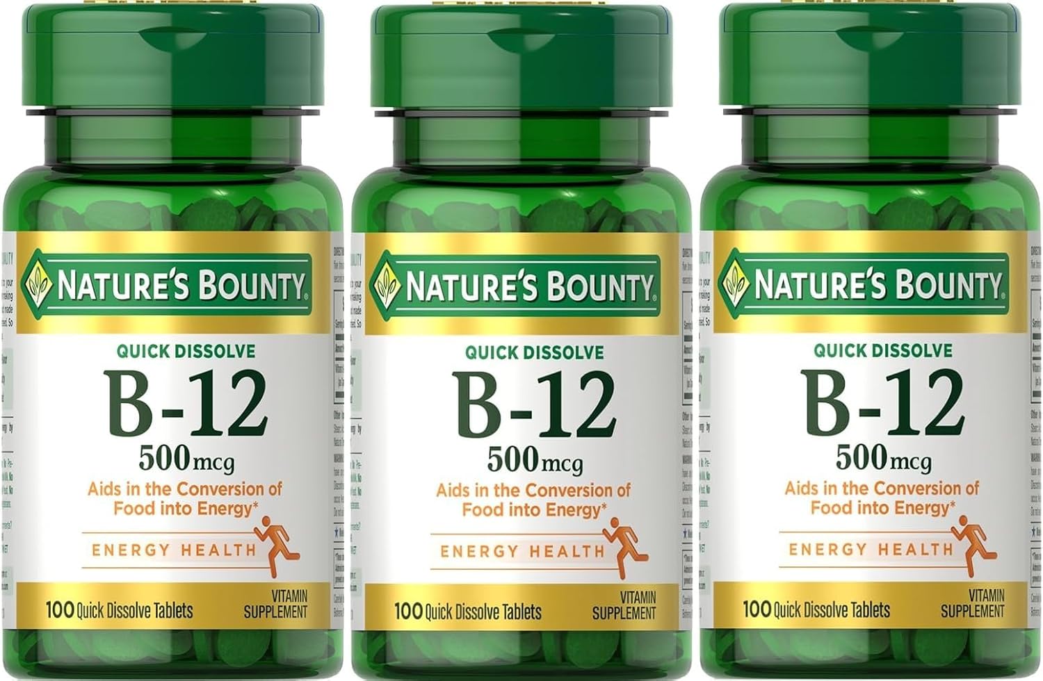 Nature's Bounty Vitamina B-12 500 mcg - 300 comprimidos (3 botes de 100)