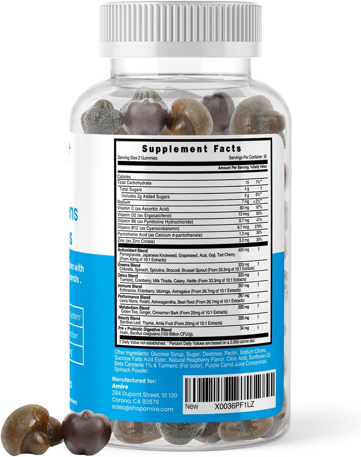 Amire Super Greens Gummies - Gominolas de Verduras y Frutas, 180 unidades