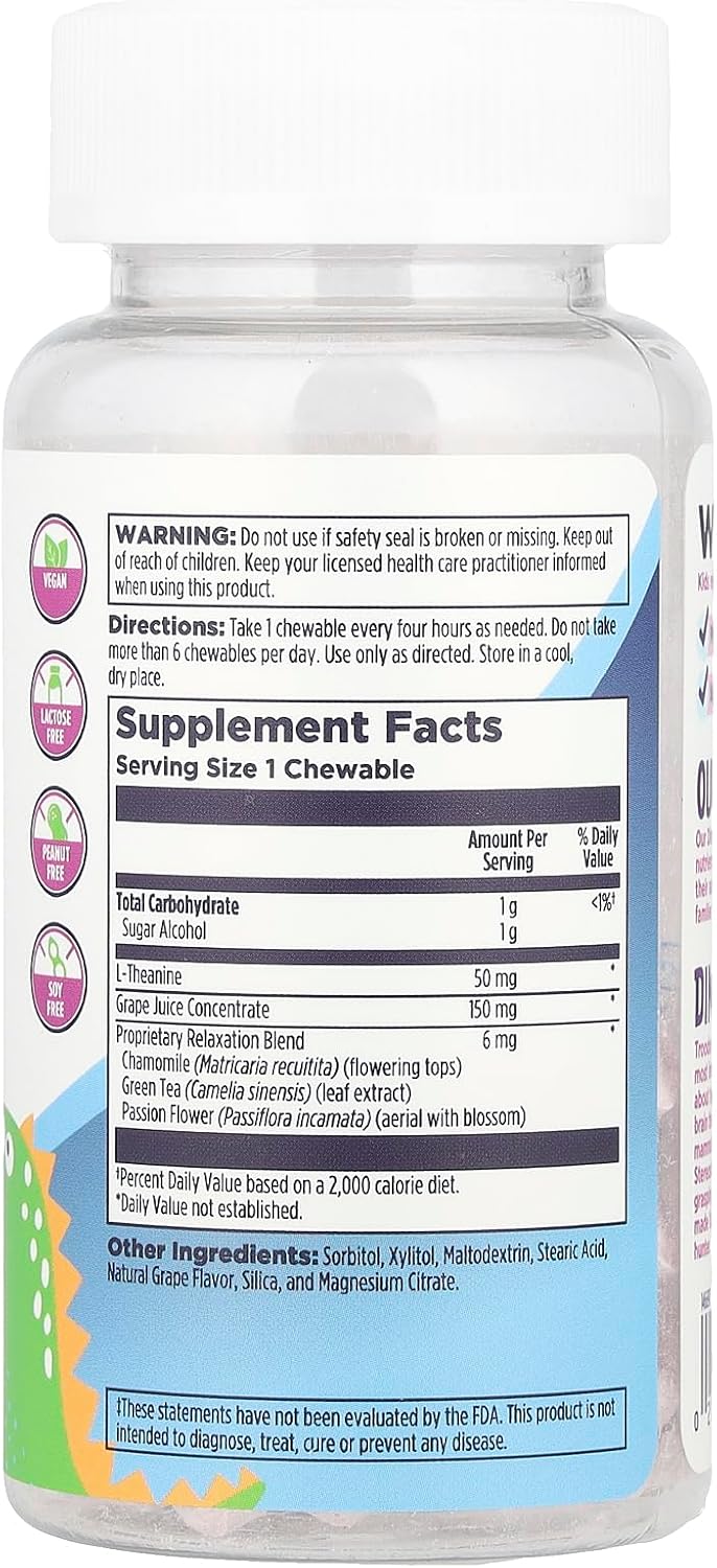 Relax-a-Saurus™ Masticables para niños (Uva, 30 comprimidos masticables)