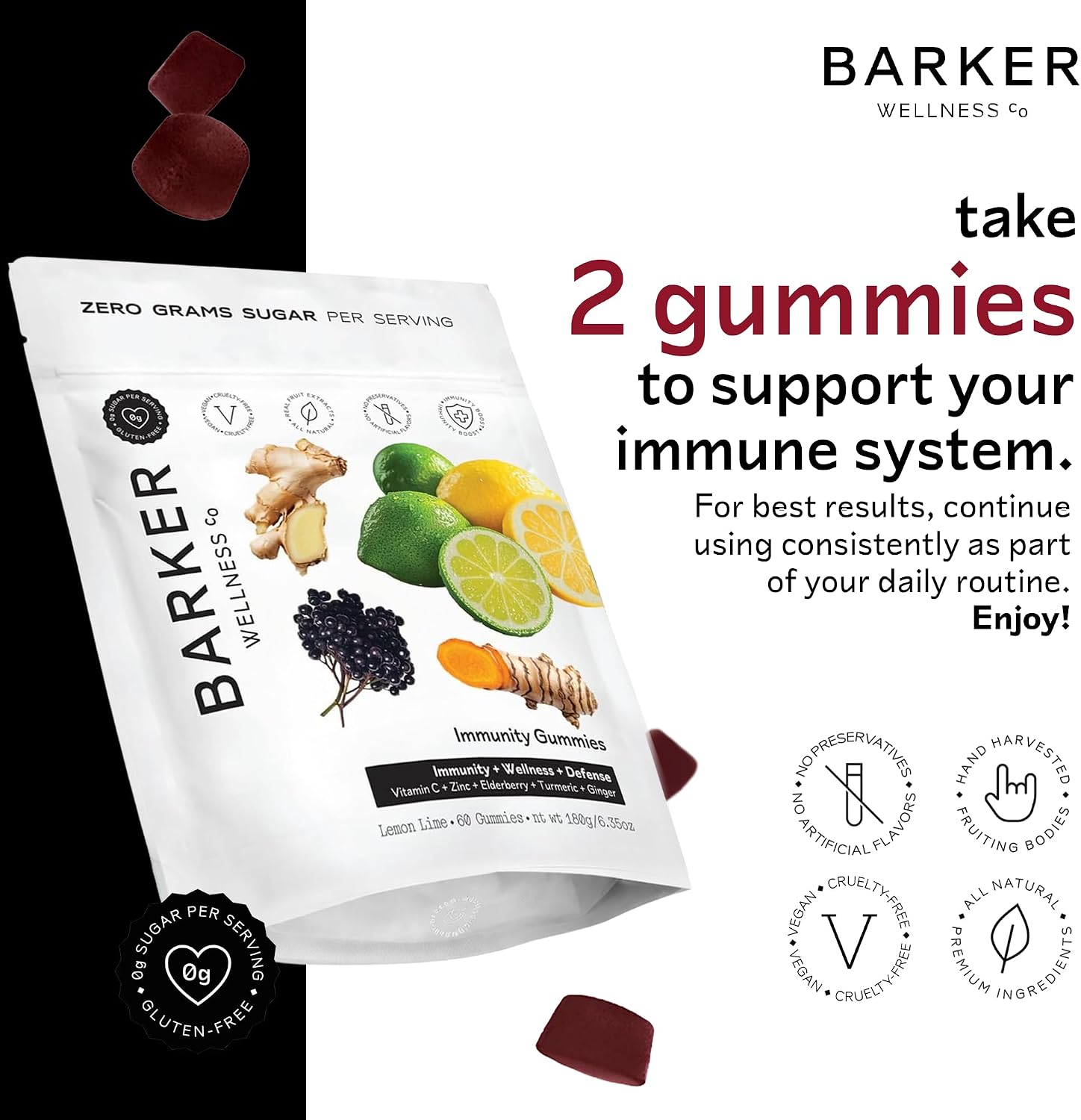 Barker Wellness Gominolas Inmunitarias con Vitamina C y Zinc - 60 uds