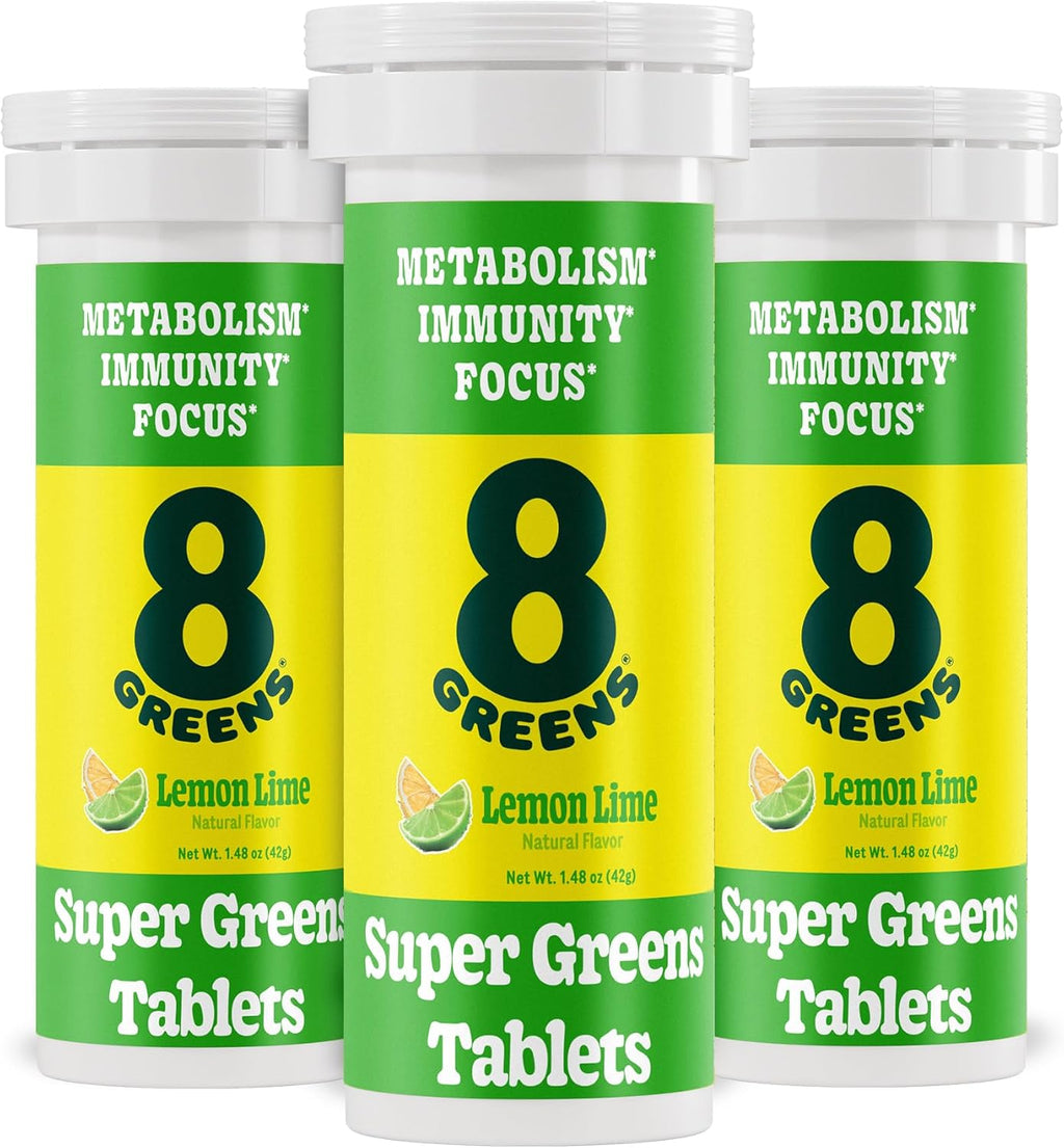 8Greens Daily Greens - Comprimidos Efervescentes de Vegetales Verdes con Aloe Vera, Sabor Limón-Lima, 30 Comprimidos