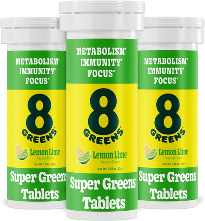 8Greens Daily Greens - Comprimidos Efervescentes de Vegetales Verdes con Aloe Vera, Sabor Limón-Lima, 30 Comprimidos – Image 1