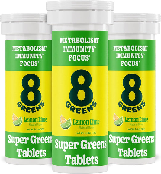 8Greens Daily Greens - Comprimidos Efervescentes de Vegetales Verdes con Aloe Vera, Sabor Limón-Lima, 30 Comprimidos