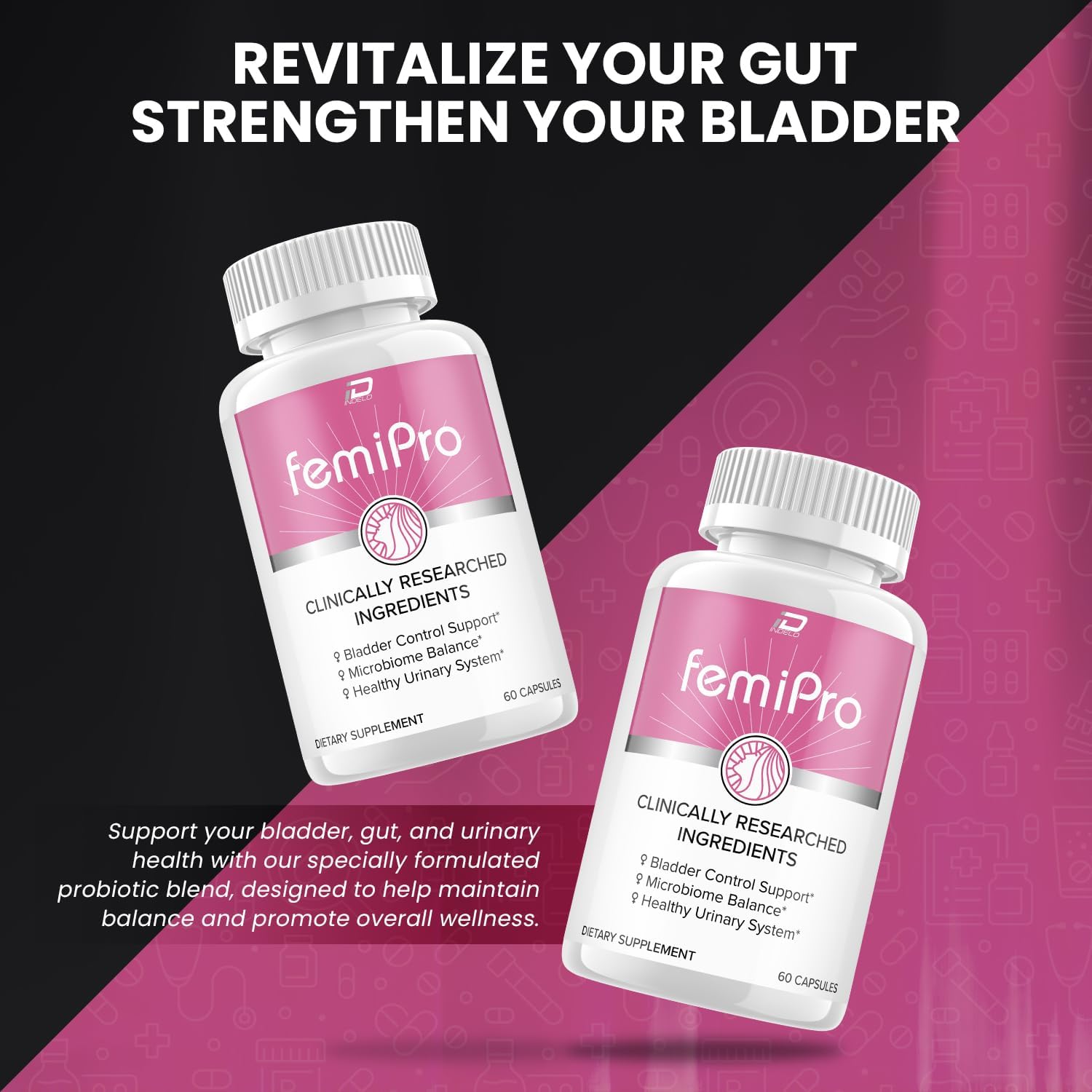 FemiPro Supplement - Probiótico para la Salud Urinaria y Microbioma (5 Pack - 300 Cápsulas)