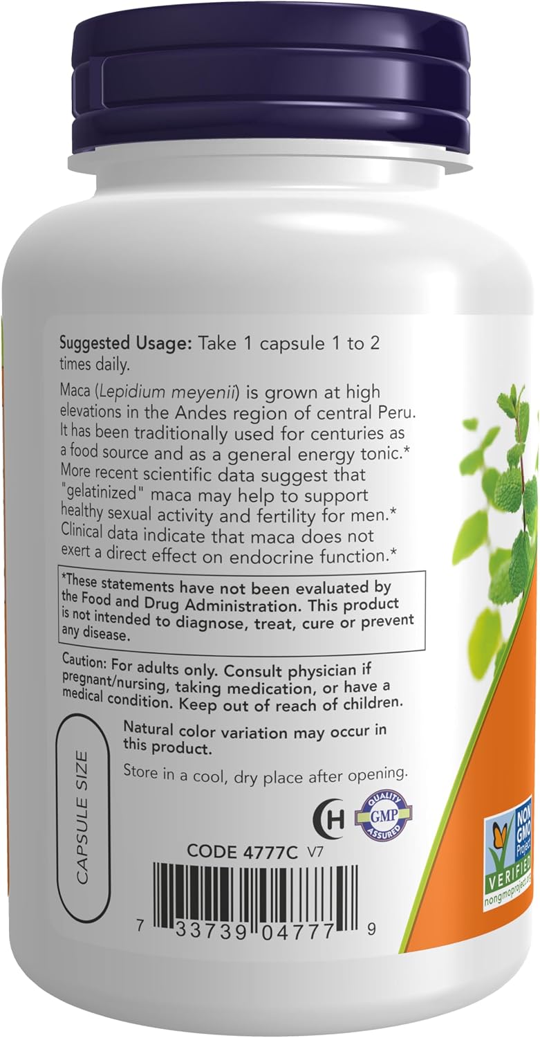 NOW Foods Maca (Lepidium meyenii) 750 mg Cruda - 90 Cápsulas Vegetales