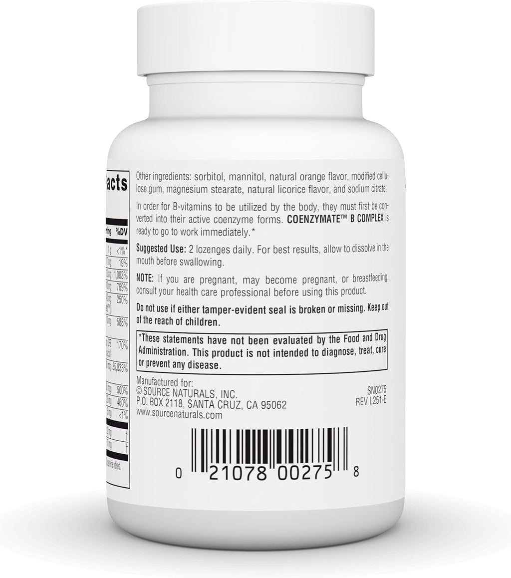 Source Naturals Coenzymate Complejo B, 60 Pastillas Sabor Naranja