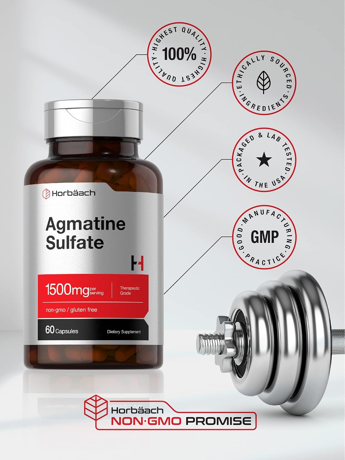 Horbäach Sulfato de Agmatina 1500 mg, 60 Cápsulas