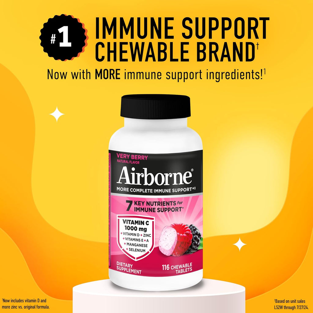 Airborne Muy Bayas Comprimidos Masticables - Vitamina C 1000 mg, 116 unidades
