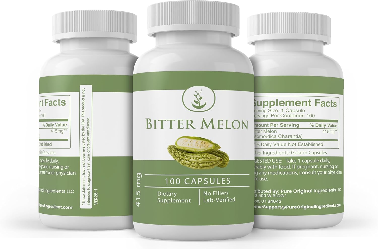 Pure Original Ingredients Melón Amargo, 100 Cápsulas - Puro, Sin Aditivos