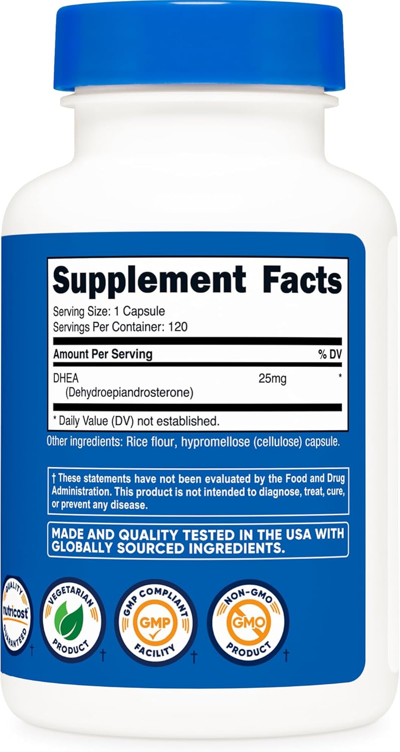 Nutricost DHEA 25 mg, 120 Cápsulas - Sin Gluten, Sin Soja, No GMO