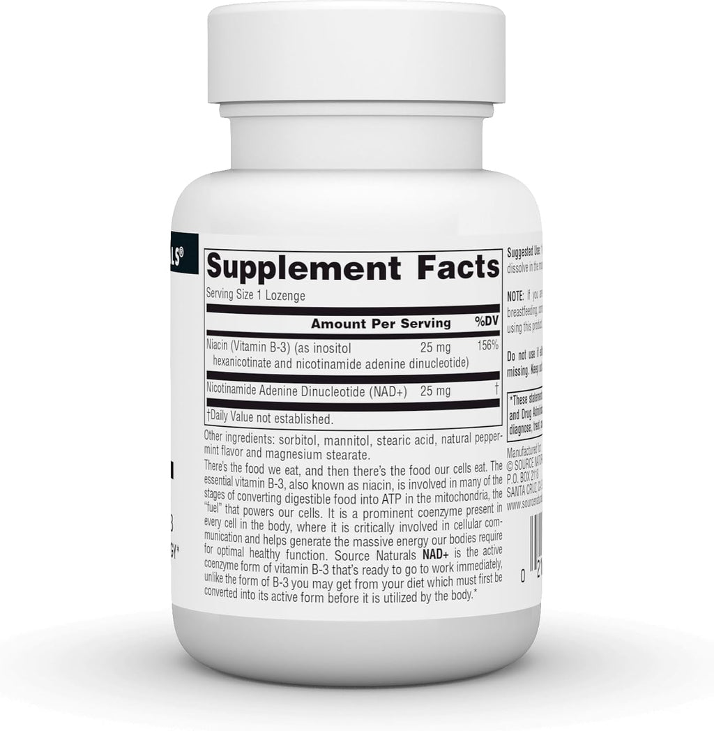 Source Naturals NAD+ Coenzima B-3 25 mg, 60 Pastillas Masticables