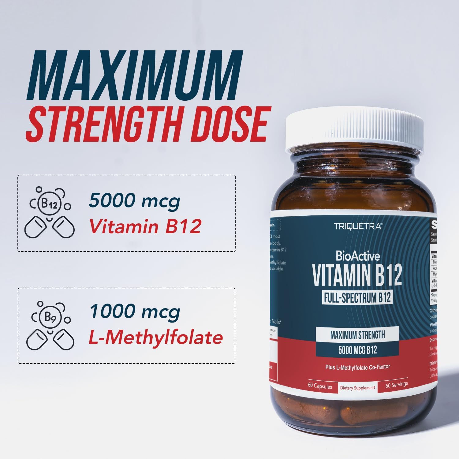 Triquetra Health BioActive Vitamin B12 - 5000 mcg con 3 Formas Bioactivas y Metilfolato