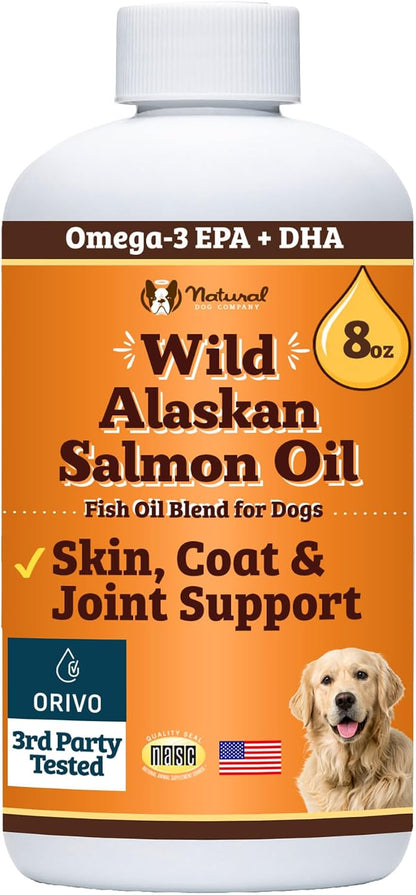 Aceite de Salmón Salvaje de Alaska para Perros y Cachorros - Suplemento de Omega 3 con EPA y DHA, Tamaño de Prueba, 8 oz
