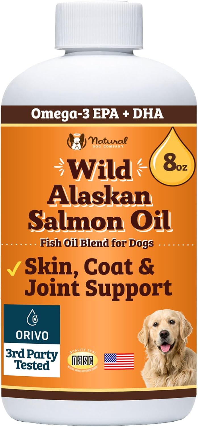 Natural Dog Company Aceite de Salmón Salvaje de Alaska para Perros - Suplemento de Omega 3 con EPA y DHA, 946 ml