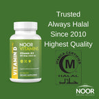Noor Vitamins Vitamina D3 Halal 1000 UI, Apoya la Salud Ósea, Inmunitaria y Cardíaca, Sin OGM, Sin Gluten y Halal (60 Comprimidos)