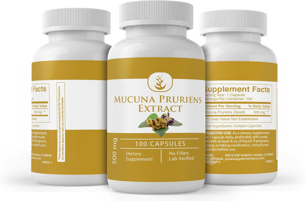 PURE ORIGINAL INGREDIENTS Mucuna Pruriens, 100 Cápsulas, Siempre Puro, Sin Aditivos ni Rellenos, Verificado en Laboratorio
