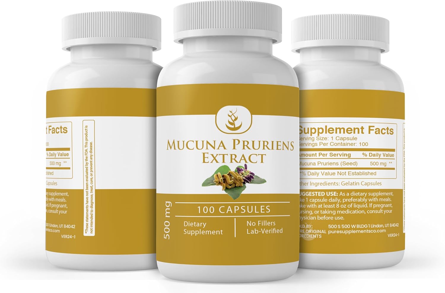 PURE ORIGINAL INGREDIENTS Mucuna Pruriens, 100 Cápsulas, Siempre Puro, Sin Aditivos ni Rellenos, Verificado en Laboratorio