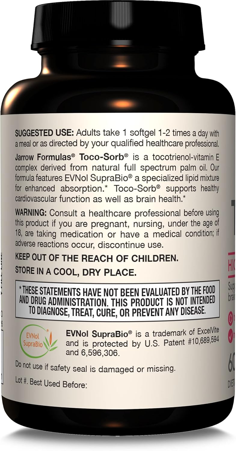 Jarrow Formulas Toco-Sorb – Complejo de Vitamina E y Tocotrienoles, Alta Absorción, 60 Cápsulas