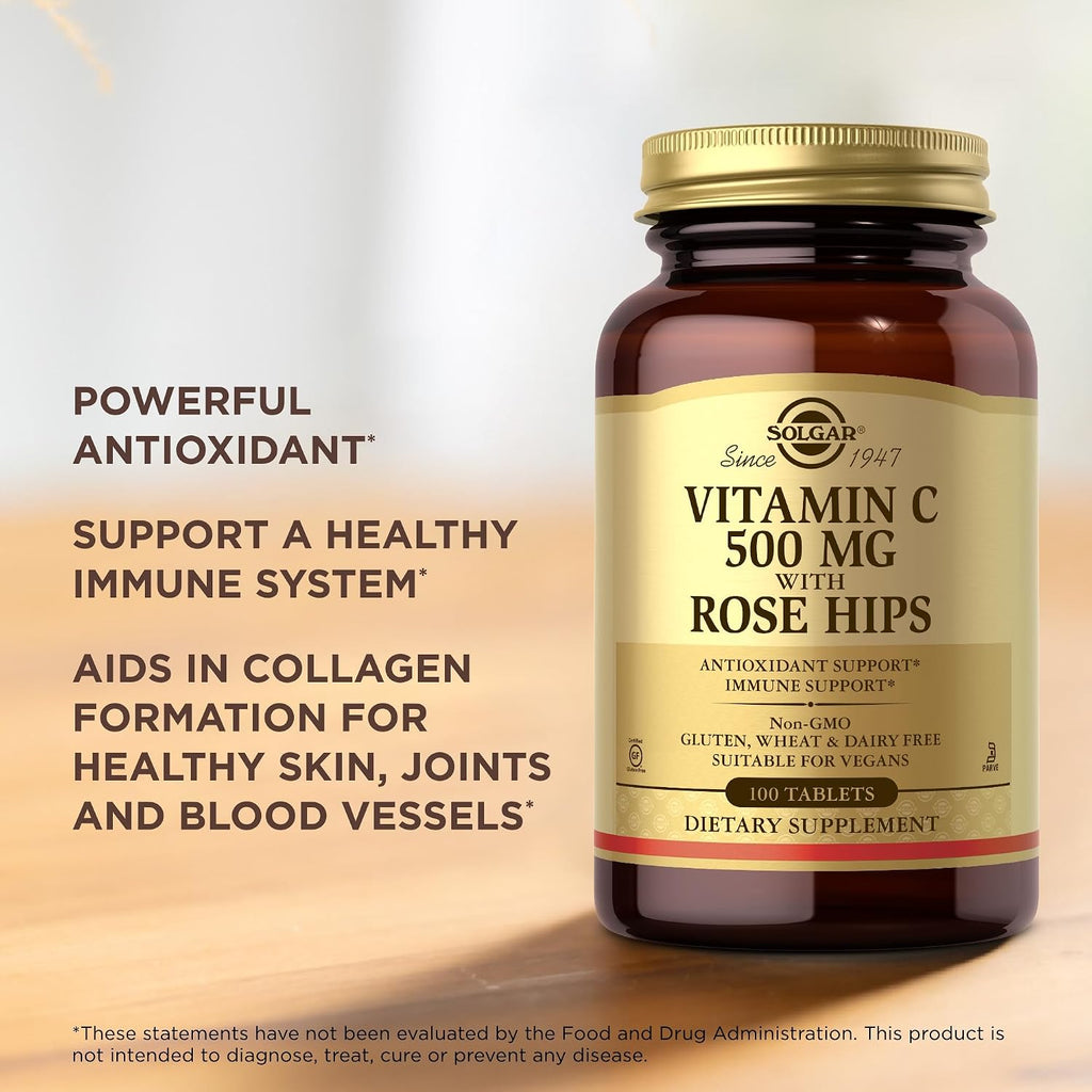 Vitamina C 500 mg con Escaramujo – Solgar – 100 Comprimidos