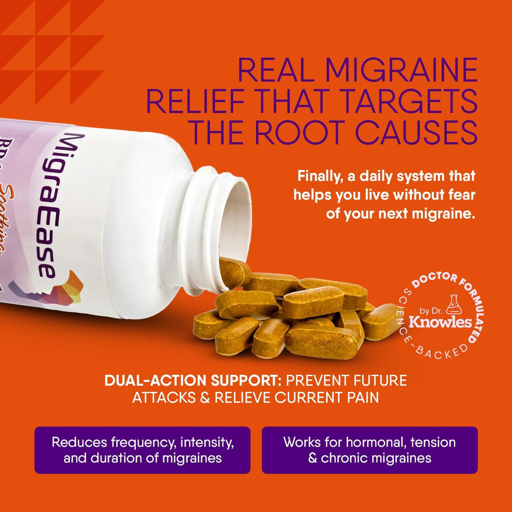 Doctor Knowles Suplemento para Ayuda en Caso de Migrañas | Fórmula Natural con Magnesio, 5-HTP, Feverfew y Riboflavina | Sin Cafeína, Liberación Prolongada (60 Comprimidos)