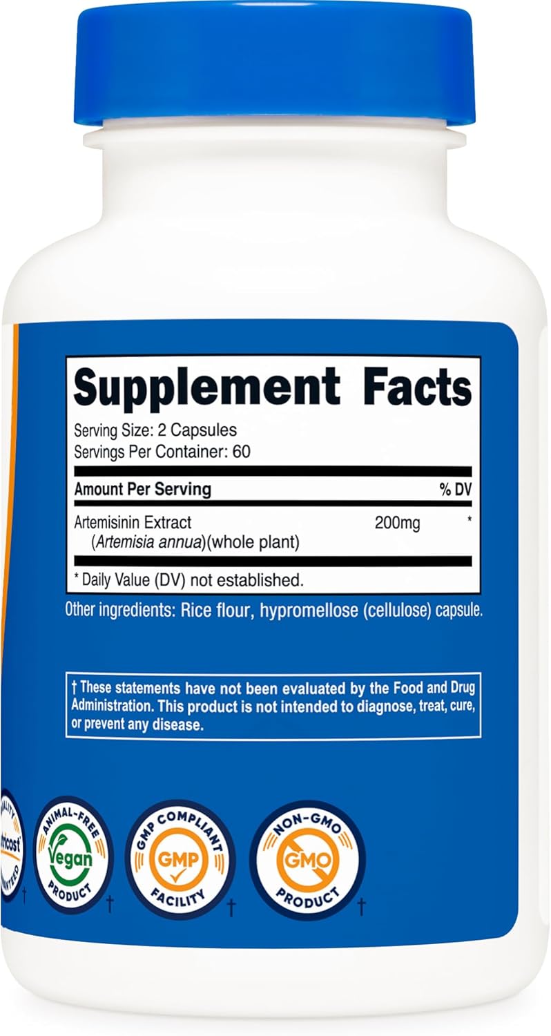 Nutricost Artemisinin 200mg, 120 Cápsulas Vegetarianas - Sin OGM, Sin Gluten, 60 Dosis