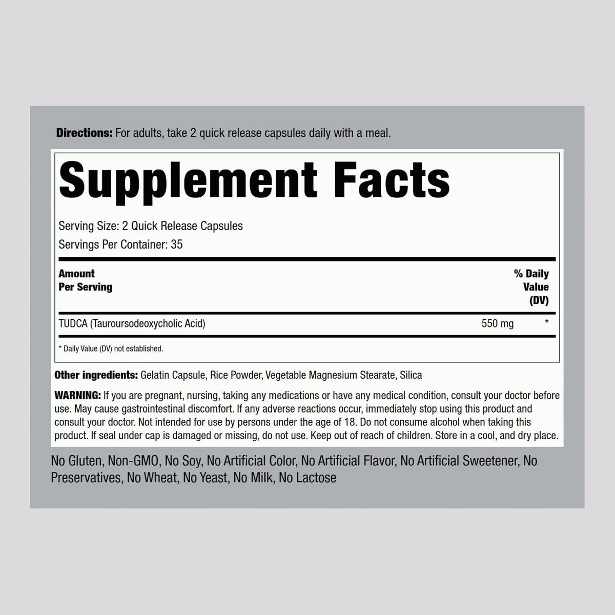 Piping Rock TUDCA 550 mg - 70 Cápsulas – Image 2