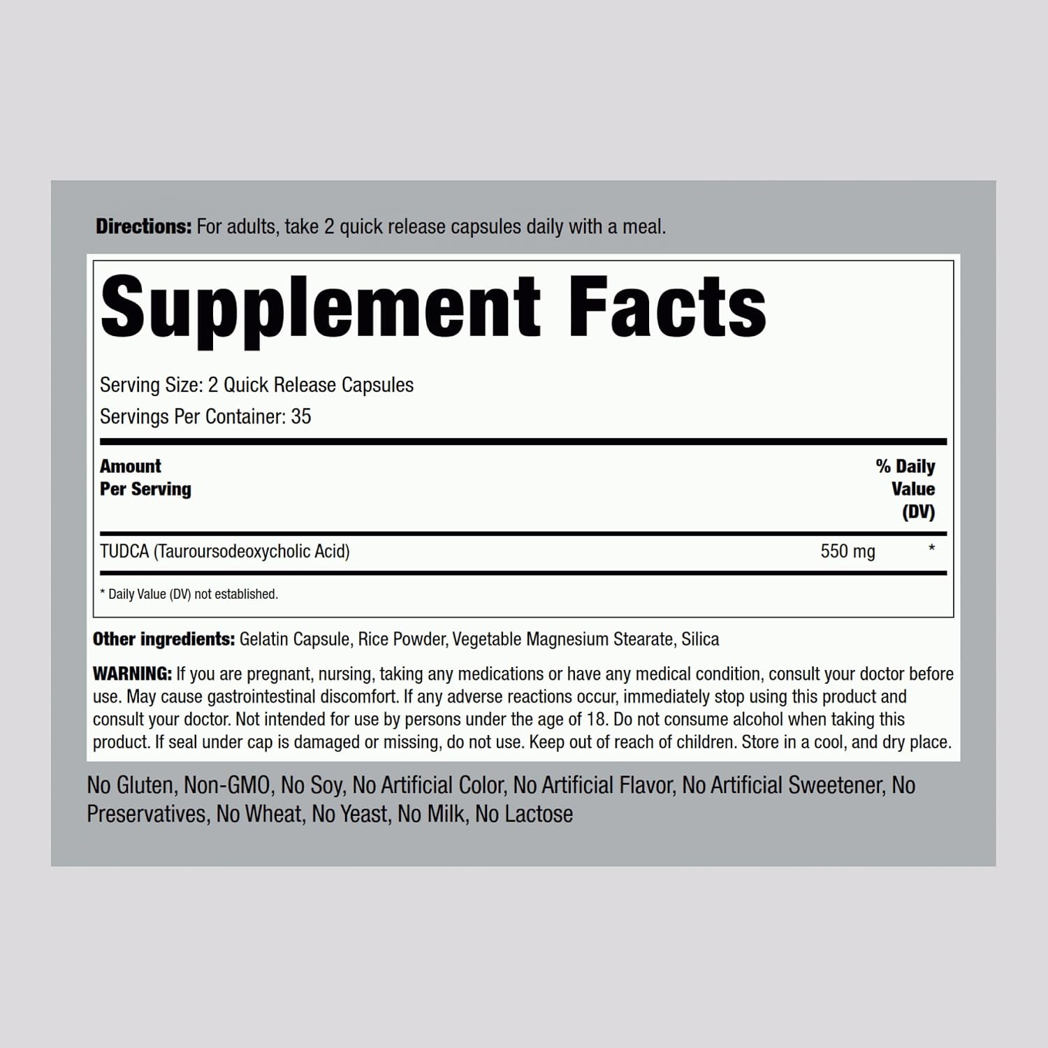 Piping Rock TUDCA 550 mg - 70 Cápsulas