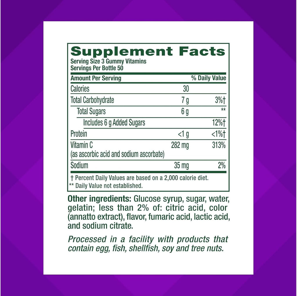 Vitafusion Power C Vitamina C Gomitas - Apoyo Inmunitario - Naranja (150 Gomitas)