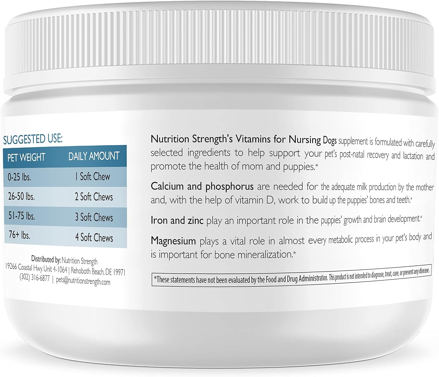 Nutrition Strength Vitaminas para Perras Lactantes con Calcio, Fósforo, Magnesio y Zinc, 120 Chewables Blandos