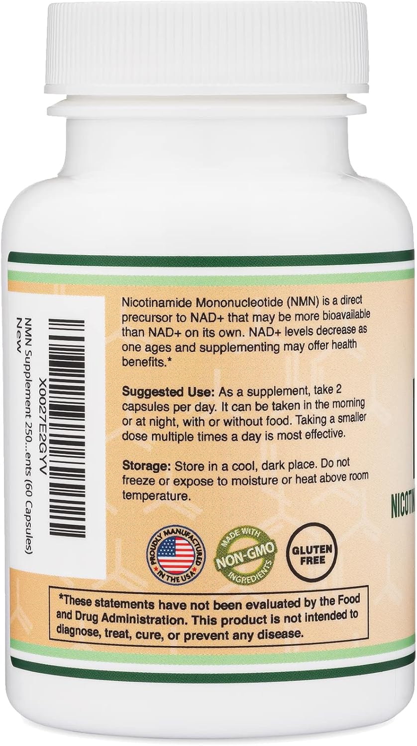 Suplemento NMN - 99% Pureza Verificada - 125mg por Cápsula de Nicotinamida Mononucleótido, 60 Cápsulas, de Double Wood Supplements