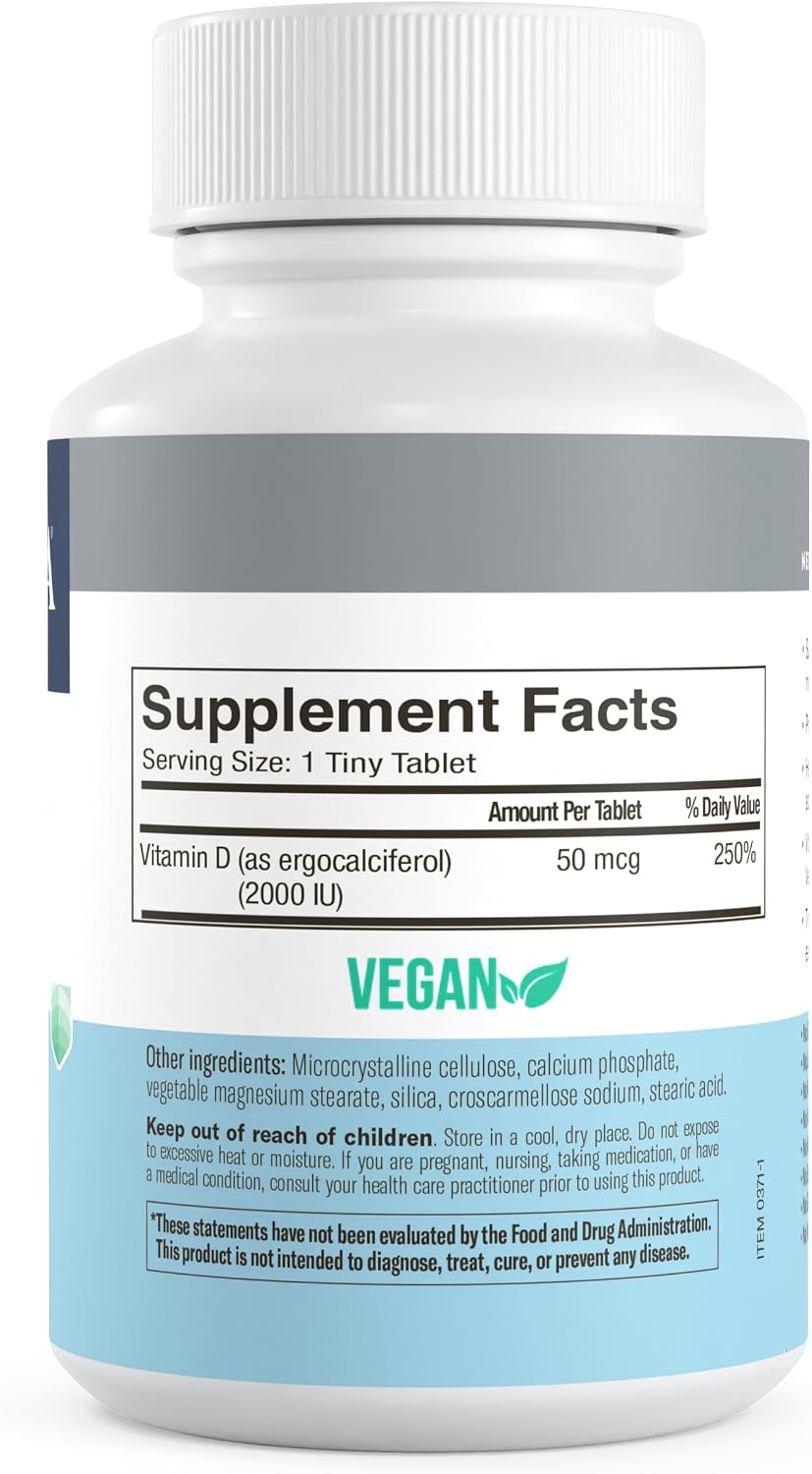 FREEDA Vitamina D2 2000 UI – Ergocalciferol Vegano para Huesos e Inmunidad – 100 Comprimidos Pequeños