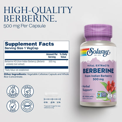 SOLARAY Berberina 500mg - Suplemento Vegano – Forma: La berberina HCL es la más común y absorbible. Algunos – Image 2