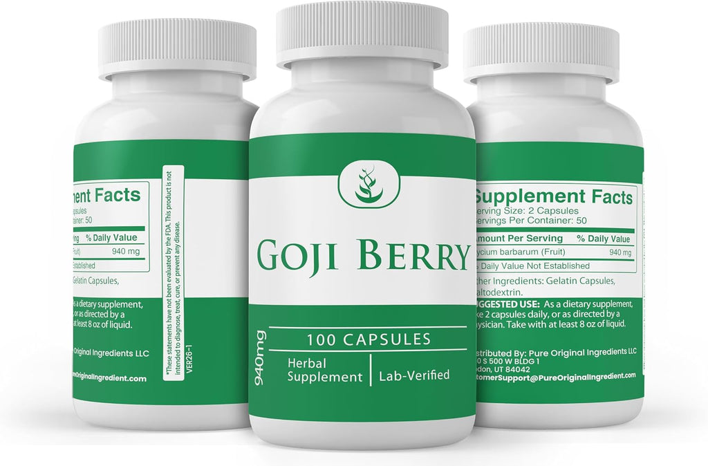 PURE ORIGINAL INGREDIENTS Cápsulas de Goji Berry (100 Cápsulas) - Siempre Puro, Sin Aditivos ni Rellenos