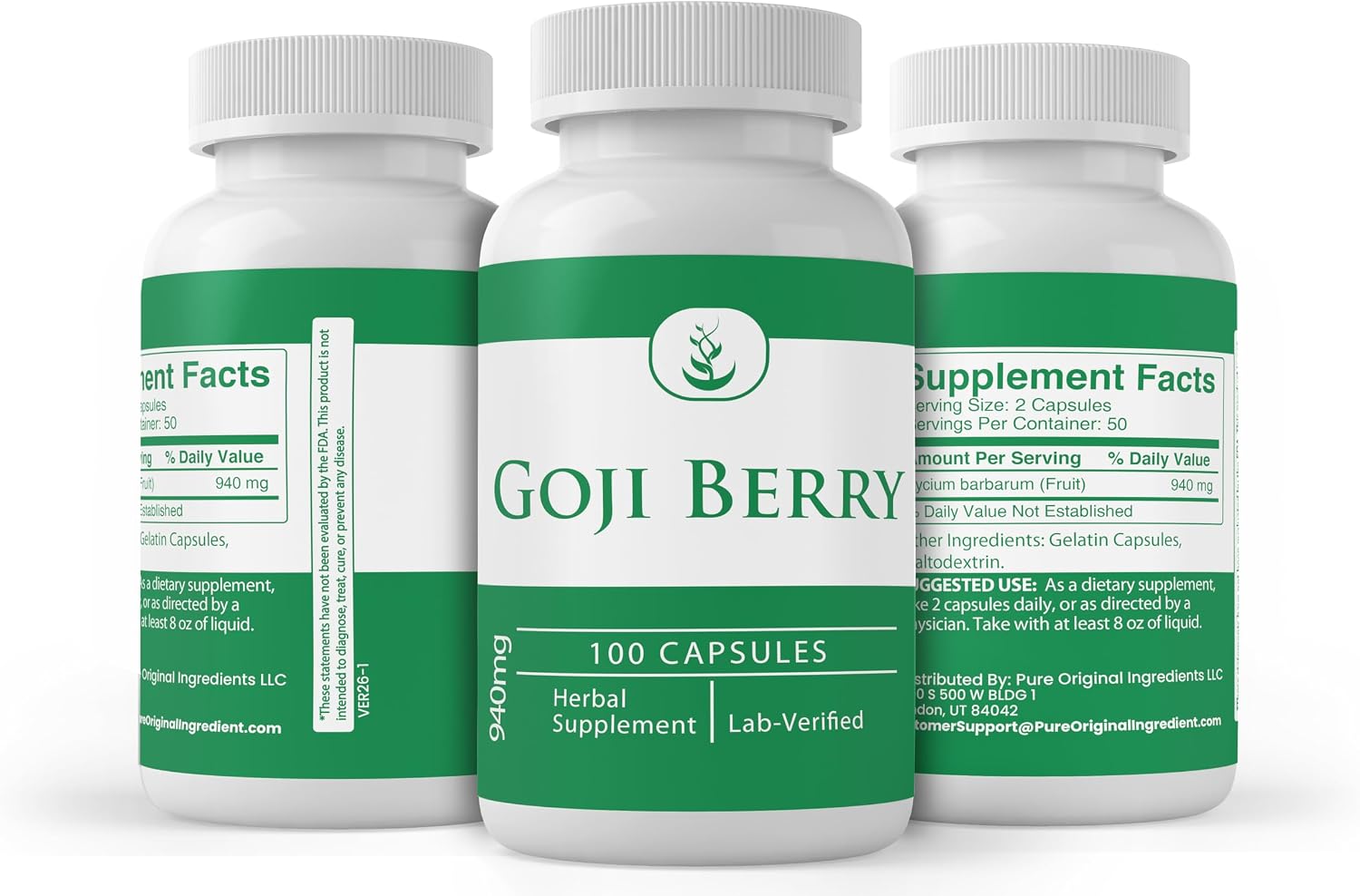 PURE ORIGINAL INGREDIENTS Cápsulas de Goji Berry (100 Cápsulas) - Siempre Puro, Sin Aditivos ni Rellenos