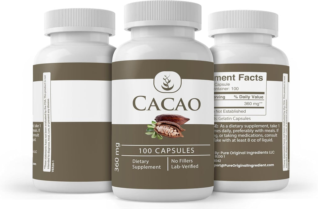 Pure Original Ingredients Cacao en Cápsulas (100 Cápsulas) - Puro, Sin Aditivos