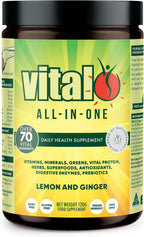 Vital All-in-One Daily Greens Powder - Superfood con Probióticos y Antioxidantes - Sabor Limón y Jengibre, 300 g