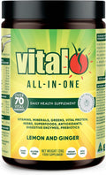 Vital All-in-One Daily Powdered Supplement - Super Greens Powder con Probióticos y Antioxidantes - Limón y Jengibre, 120 g
