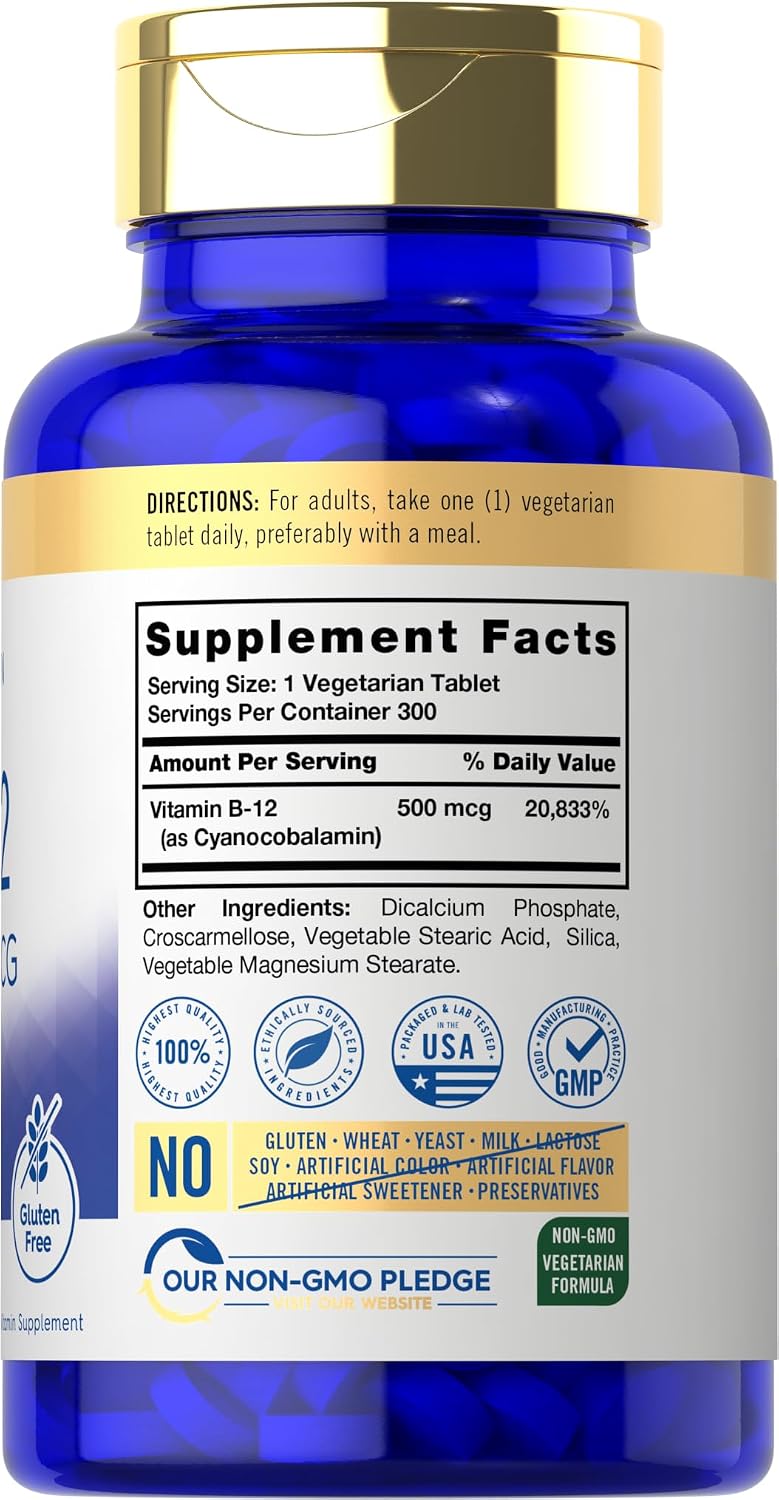Carlyle Vitamina B-12 500mcg | 300 Comprimidos | Suplemento Vegetariano