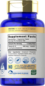 Carlyle Vitamina B-12 500mcg | 300 Comprimidos | Suplemento Vegetariano