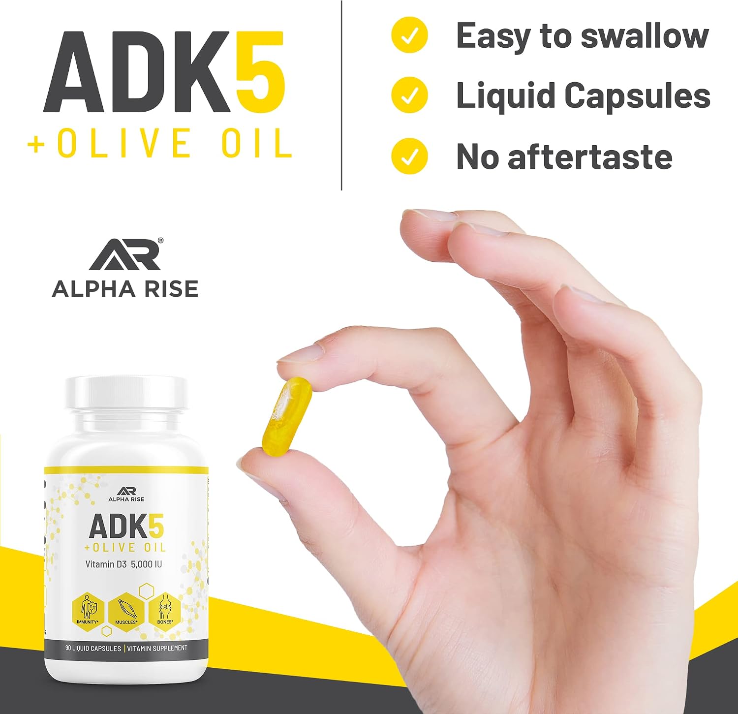 ADK 5 Suplemento con Vitaminas A, D3 y K2 (MK7+MK4) - 90 Cápsulas Líquidas Vegetarianas
